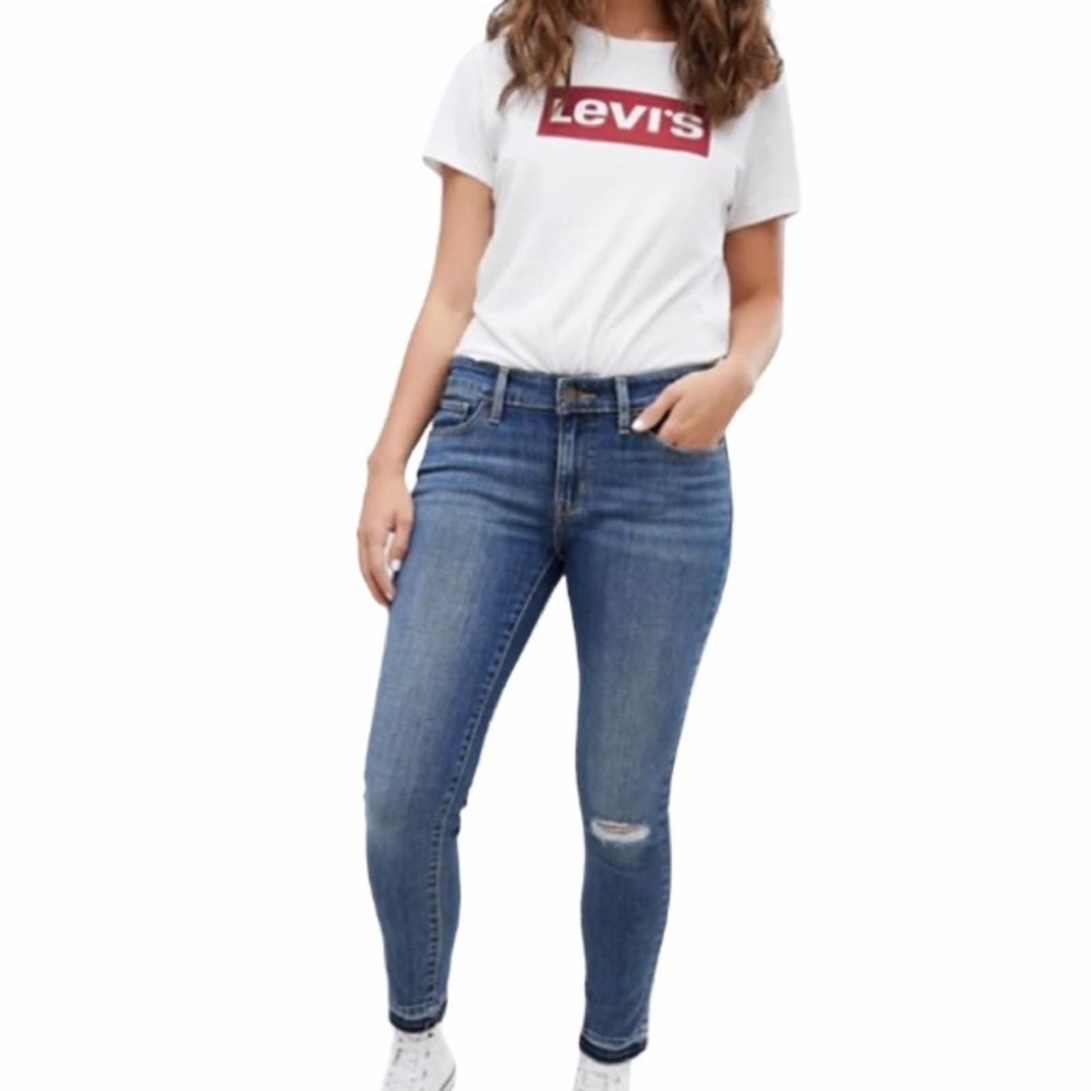 Levi’s 711 Ankle Skinny Jeans Blue Raw Hem Size 29